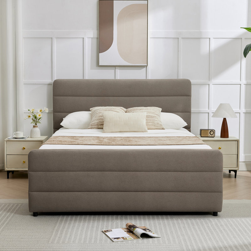 Lit-bateau de luxe avec 2 grands tiroirs en bois Braya, taupe, grand, Grand, Taupe