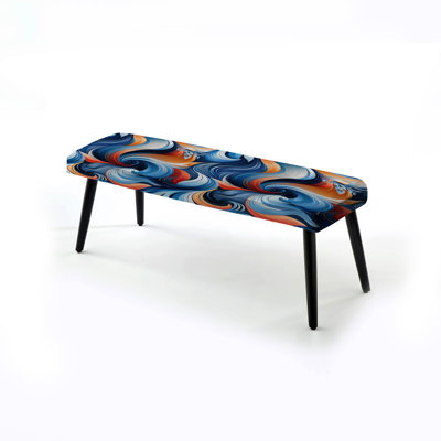 Blue And Orange Enchanted Waves Harmony - Geometric Upholstered Black Bench