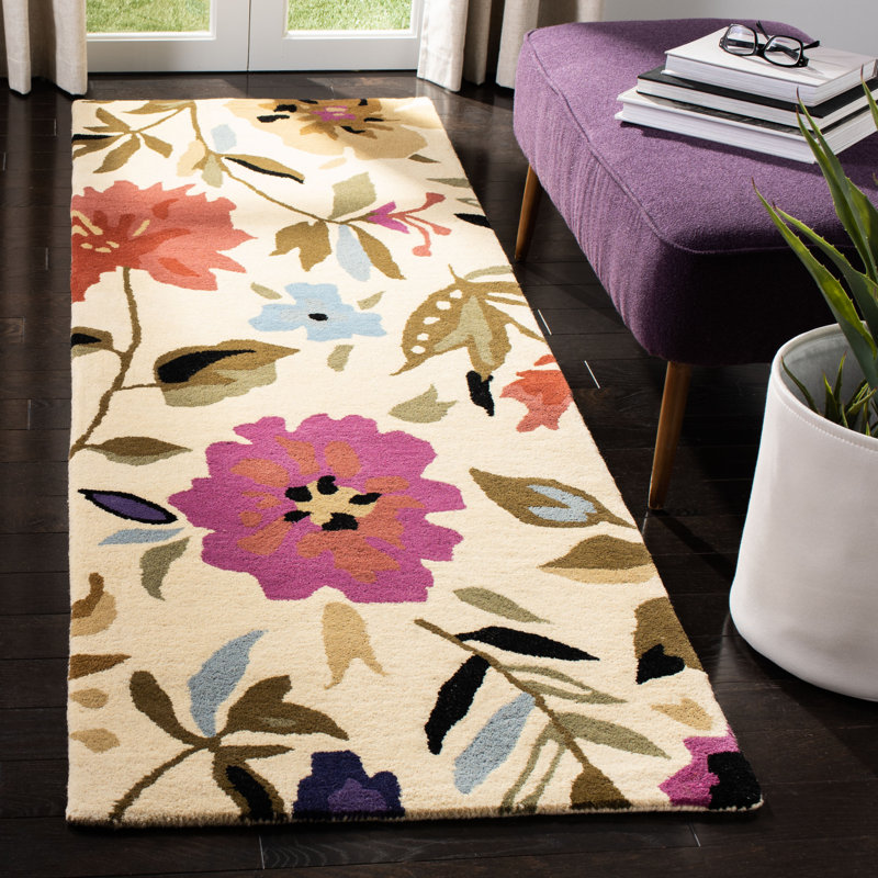 Tapis floral en laine touffeté à la main Chanler, Tapis de couloir 2 pi 6 po x 6 pi