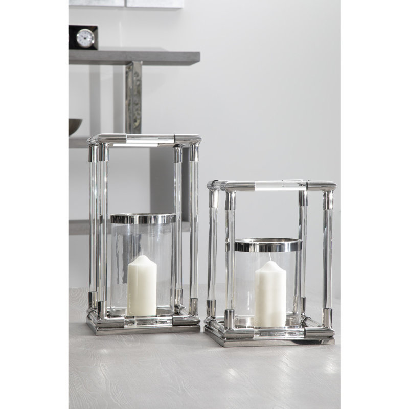 Ann Tabletop Lantern, 45 cm H x 24 cm W x 24 cm D, Silver