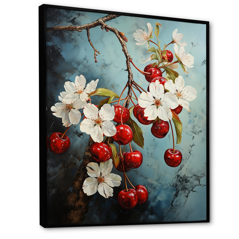 «Chuckling Cherry Charm - Fruit», reproduction d'art sur toile_105728, H 32 po x l 16 po x P 1 po, Cadre flottant noir