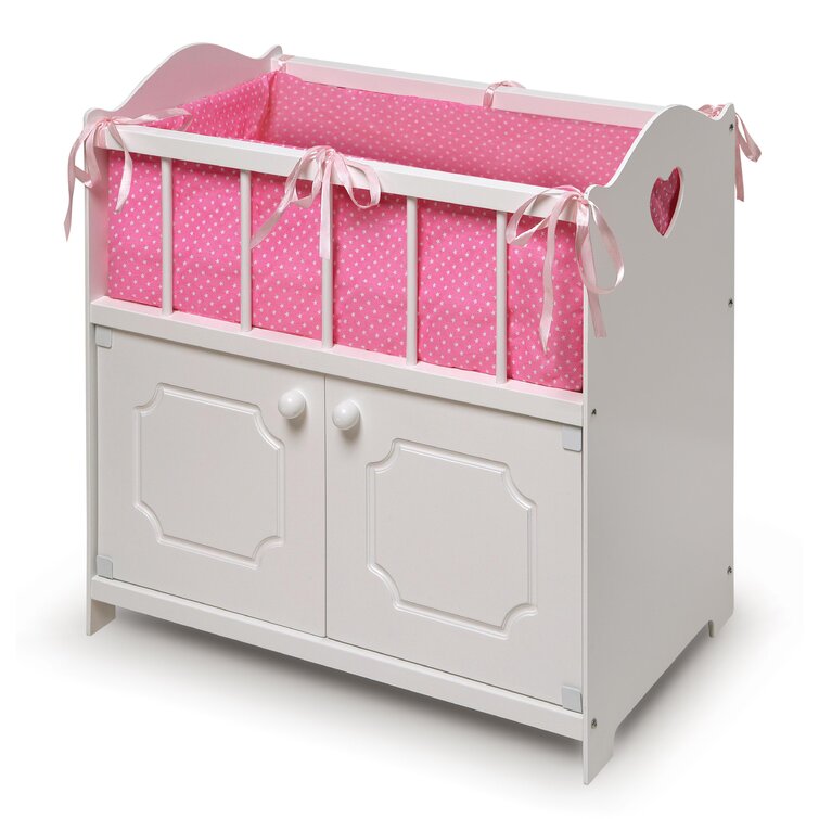 Badger Basket Round Doll Crib Bed w/Pink Bedding and Canopy FREE