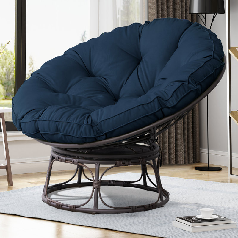 Upholstered Papasan Chair, Blue Polyester Blend