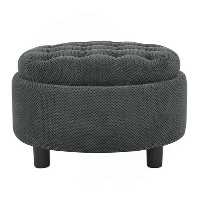 25Inch Round Storage Ottoman With Tray, Moderntufted Fabric Circle Coffee Table With Storage, Upholstered Ottoman With Removable Top For Living Room, Bedroom,Dark Grey