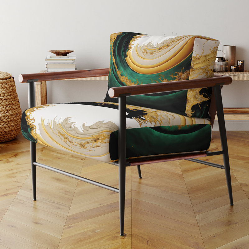 Aquarelle dorée, art liquide - fauteuil rembourré moderne, fauteuil d'appoint à motif en spirale, Noir, noir, noir, noir