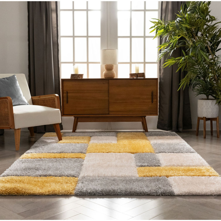 Tapis à poil long texturé à motif géométrique moderne Cobina Escondido