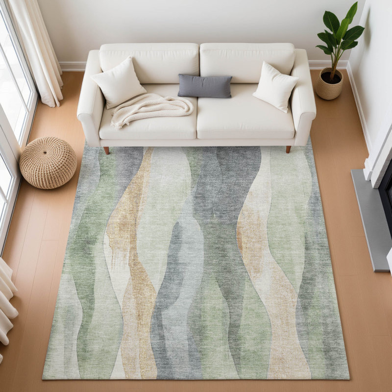 Premium Machine Washable Prado AMF1989 Waves Rug, Rectangle 2'6" x 3'10"