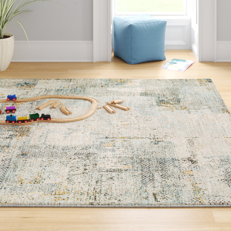 Tapis vert olive tissé à la machine Delia, Rectangle 6 pi 7 po x 9 pi 6 po