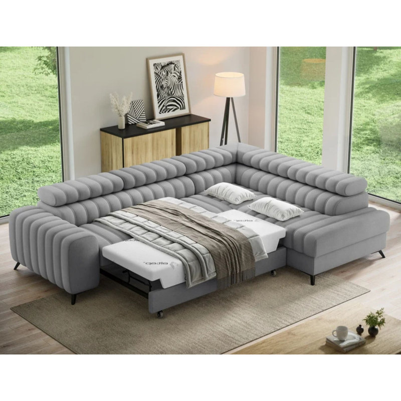 Canapé-lit d'angle Kanedo avec rangement - Gris, Gris, Orienté vers le côté droit