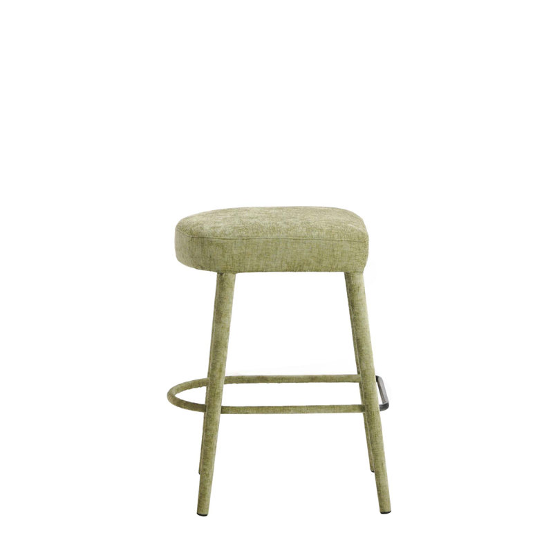 Tabouret de bar rembourré sans dossier avec siège rembourré et repose-pieds intégré, Vert