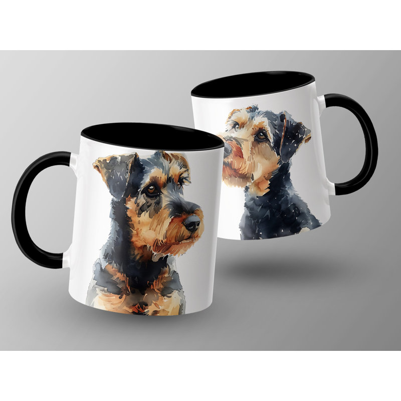 11oz Watercolour Welsh Terrier Design Coffee Mug, Black, 2
