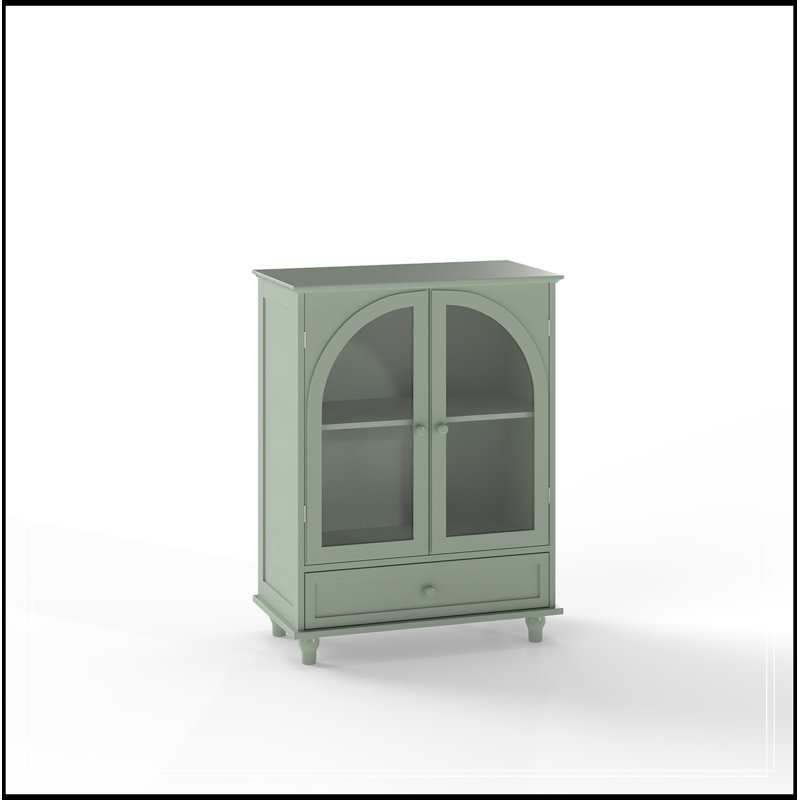 Armoire de rangement arquée avec porte en verre et 1 tiroir, Vert