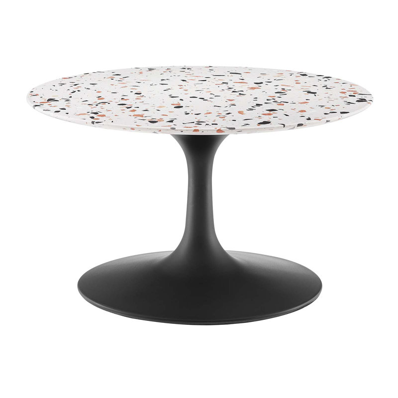 Table basse ronde Lippa Terrazzo par Modway, H 15,5 po x L 28 po x l 23,5 po, Noir