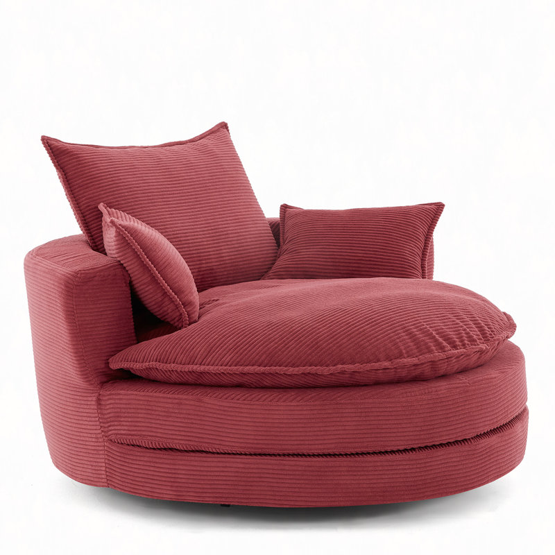 360°Swivel Sofa Chair Accent Barrel Chair 57.5" Swivel Round Chair With Dual-Layer Cushion Design And 3 Removable Pillows, Bedroom, Office And Hotel