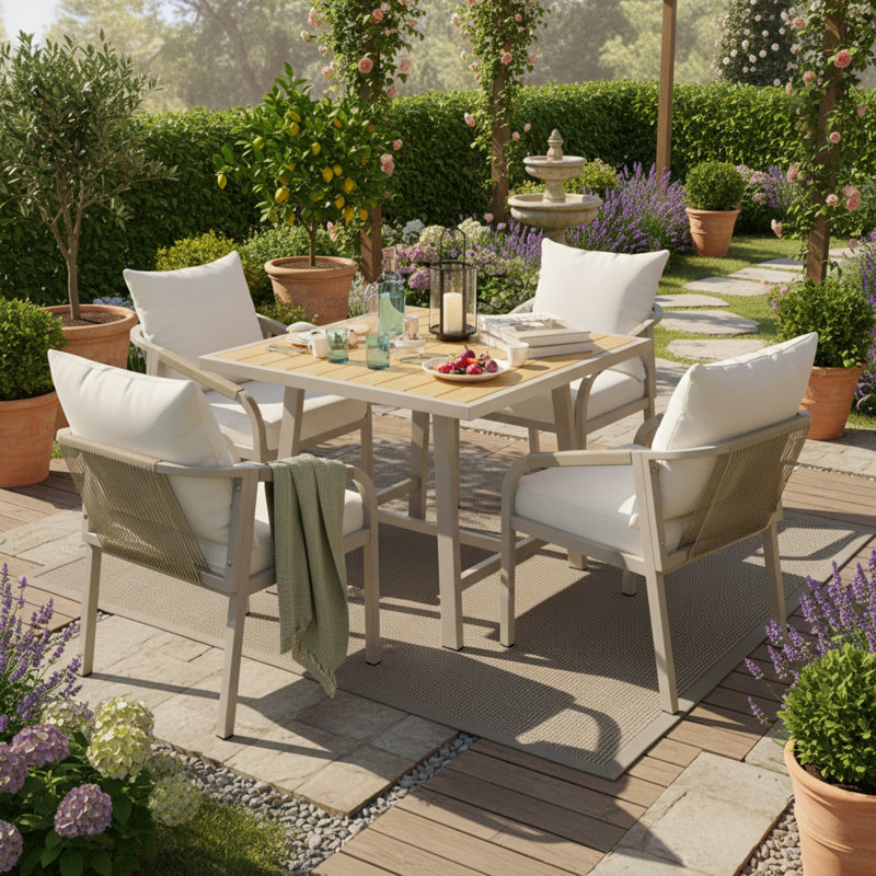 Patio Dining Set with, 76.5cm H x 80cm W x 80cm D, 4