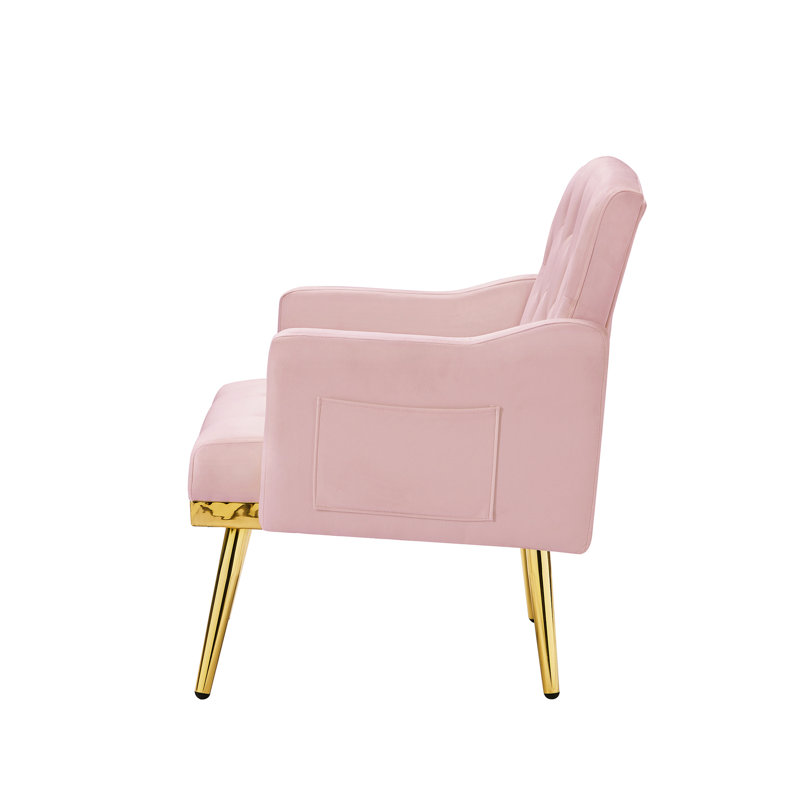 Fauteuil relaxant en velours rose avec pieds en métal - parfait pour les coins de lecture ajoutant une touche de sophistication
