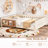 Queen bed with built-in bookshelf and high-quality safety guardrail,Beige-701980669-701980645