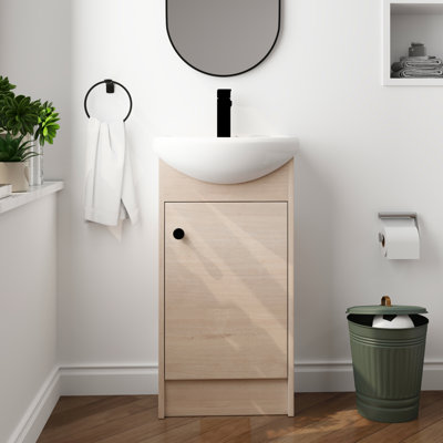 18" Free Standing Single Bathroom Vanity with Ceramic Top, Floor Standing Bathroom Vanity With 1 Door, 1 Adjustable Shelf