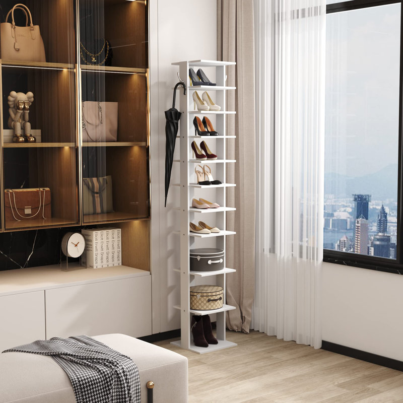 10 Tier Shoe Rack, Shoe Tower for Small Spaces, Blanc