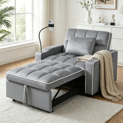 3-in-1 Convertible Accent Chair, Pull-Out Upholstered Armchair Sleeper Sofa Bed with Accent Pillow, Multi-Functional Single Sofa Bed for the Living Room & Small Spaces