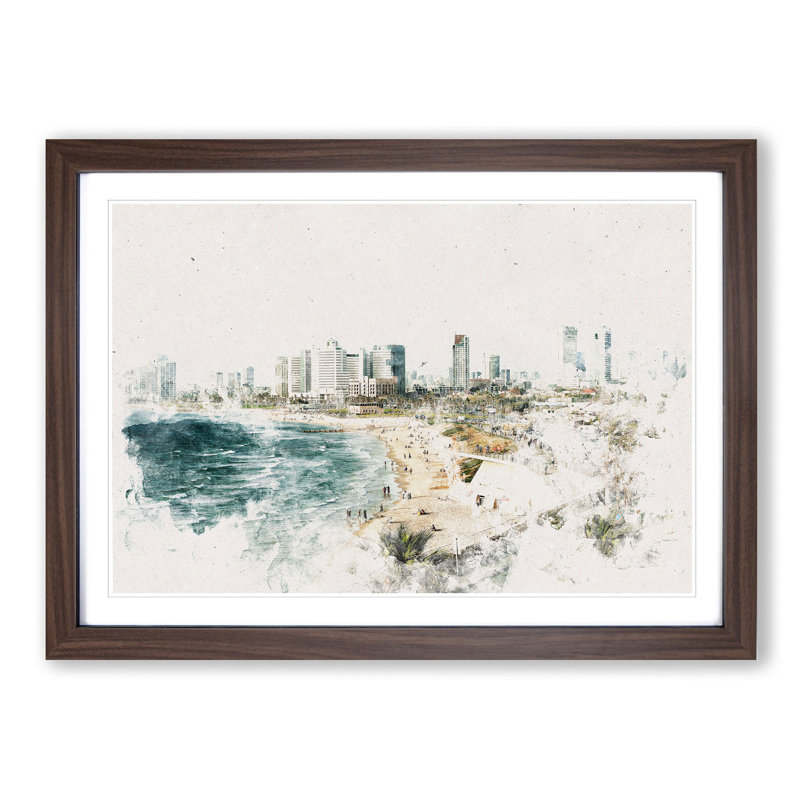 Tel Aviv Israel Skyline - Picture Frame Painting Print, Black Framed, 60cm H x 91cm W x 2cm D