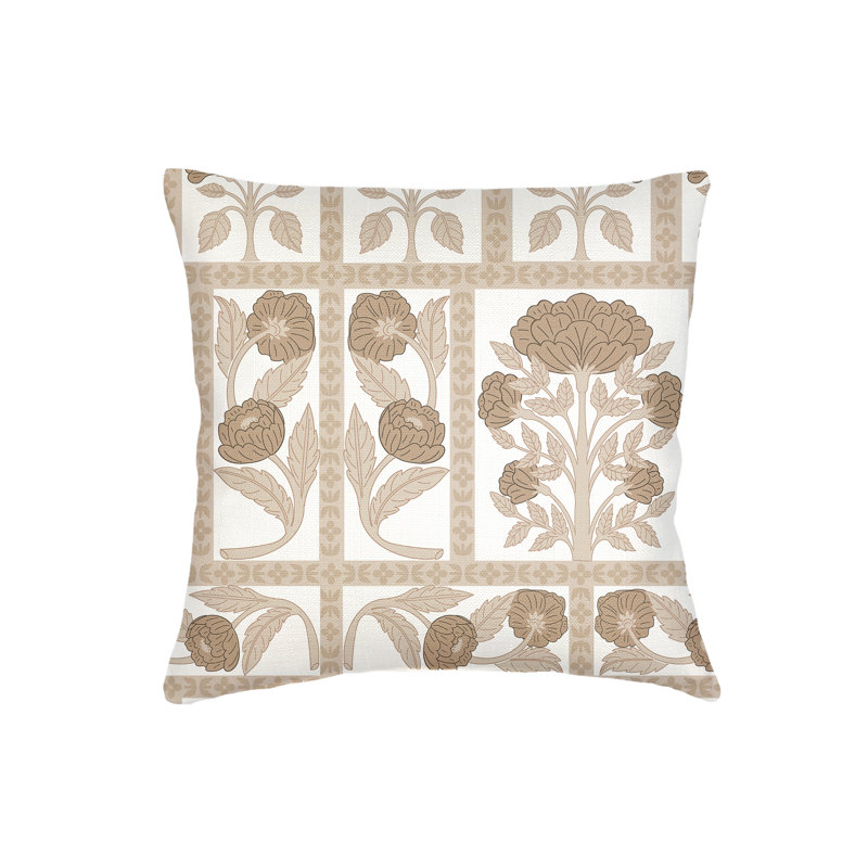 Warm Beige Blossom Field Linen Pillow 22x22 with Down Alternative Insert