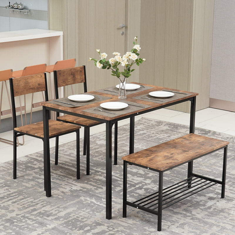 Joleen 4 - Person Dining Set, Brown/Black, Brown/Black, Brown