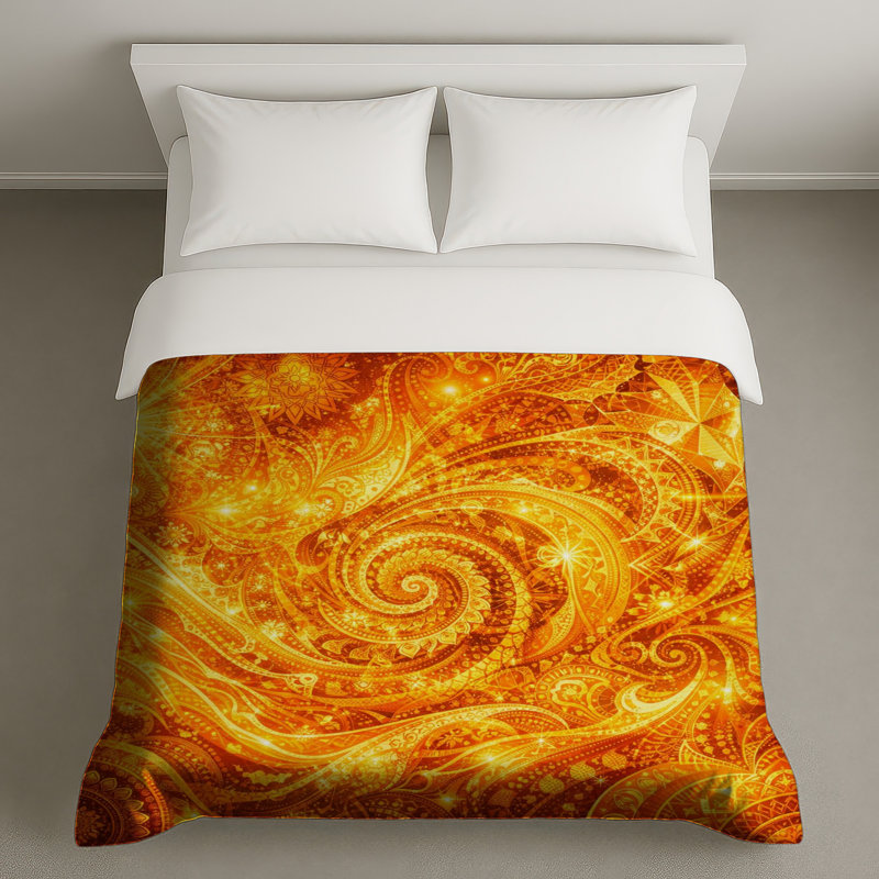 Golden Swirling Patterns Duvet Covers, King