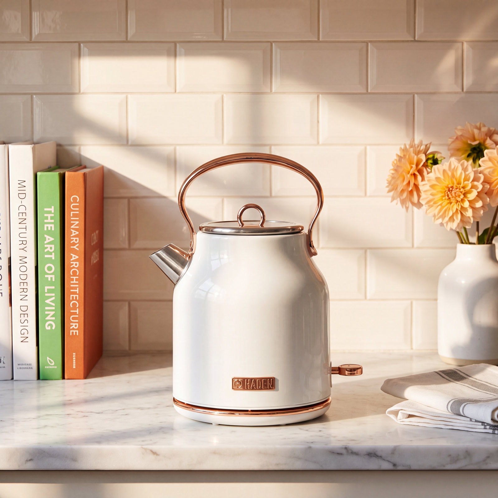 HADEN Heritage 1.7L Stainless Steel Kettle, Ivory/Copper