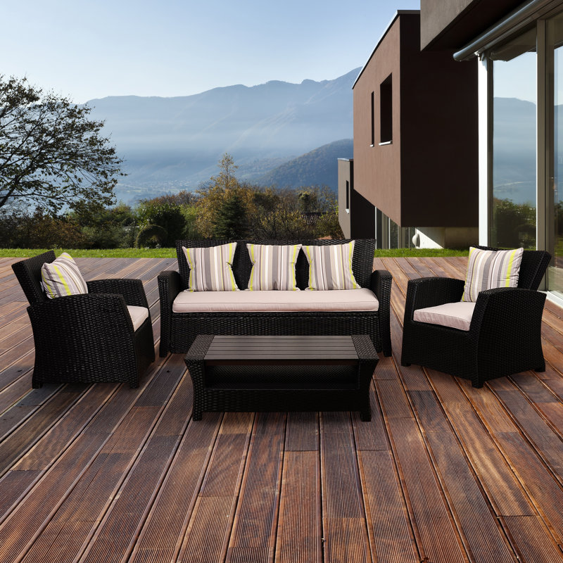 Ensemble de conversation modulaire avec coussins 4 pièces en rotin Mcdaniels