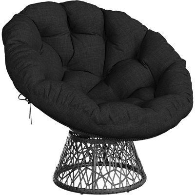Papasan Chair, 37" Ergonomic Wicker Papasan Chair with Extra-Thick Soft Fabric Cushion, Heavy-Duty Steel Frame, 360° Swivel Base for Living Room, Bedroom & Reading Nook – All Black