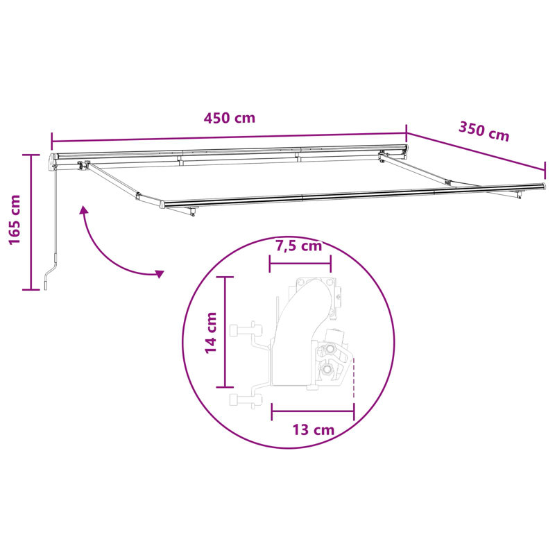 VidaXL Polyester Cover Retractable Patio Awning, Light Grey, Does Not Applycm H x 450cm W x 350cm D, Striped