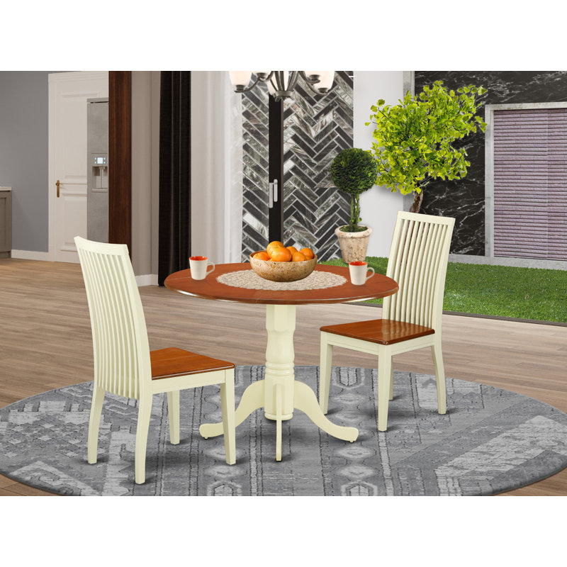 L'ensemble 3 pièces de table et chaises de cuisine comprend une table de salle à manger ronde avec Dropleaf et 2 chaises de salle à manger, 42 po x 42 po, babeurre et cerise