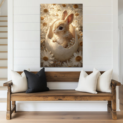  Art mural sur toile lapin - Pâques et printemps, décoration murale pour la maison, art mural lapin avec marguerites, œuvre d'art de qualité galerie avec cadre en toile tendue, 20 po x 30 po