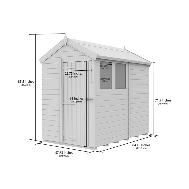 5ft x 7ft Apex Shed - Single Door with Windows