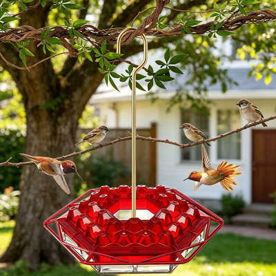 Mangeoire à colibri avec douves anti-fourmis, 30 ports d'alimentation, facile à nettoyer et à remplir, comprend un crochet de suspension pour la cour de jardin extérieure