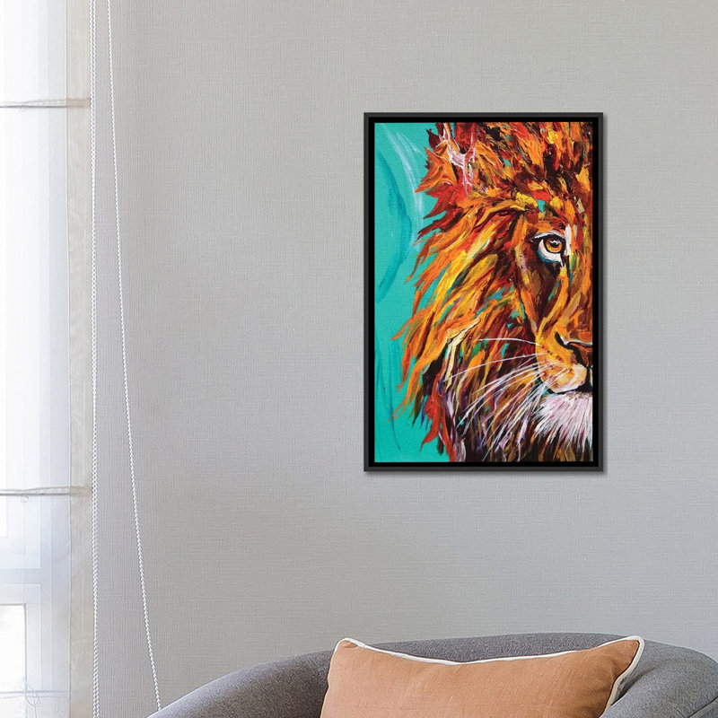 « lion i », impression sur toile, H 26 po x l 18 po x P 1,5 po, Toile avec cadre noir, Pas de tapis
