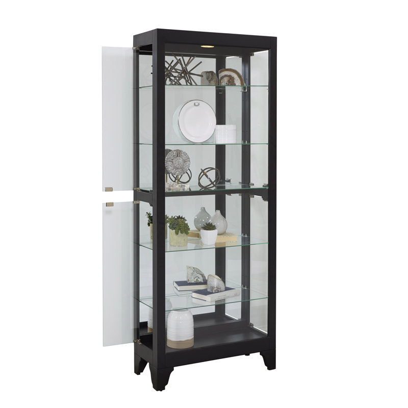 Flagg Lighted Gallery Style 5 Shelf Curio Cabinet in Onyx Black