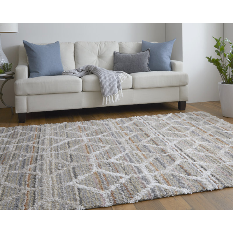 Caide Bohemian & Eclectic Diamond Polyester Area Rug, Rectangle 4' x 6'