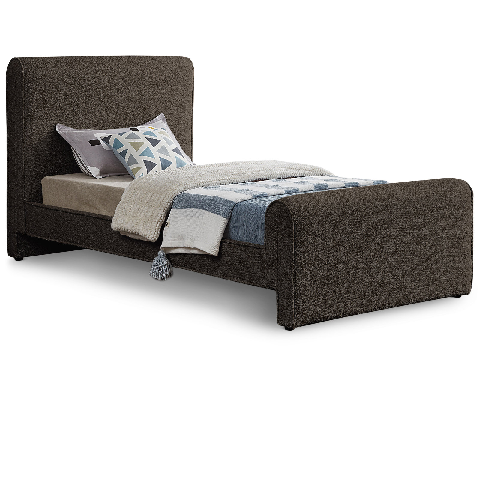 Chaylin Platform Bed, Brown Boucle Fabric, Twin