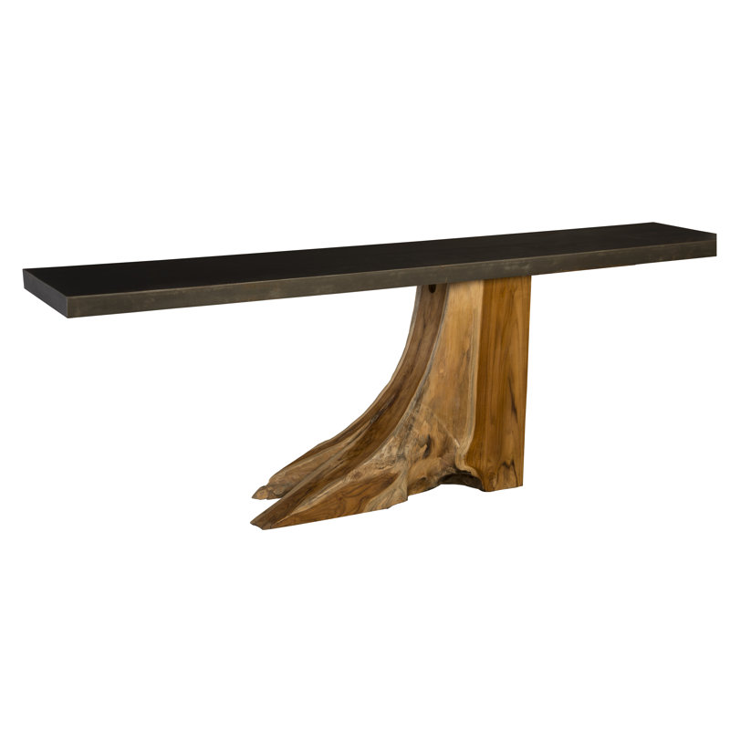 Teak Wood Console Table, Iron Sheet Top