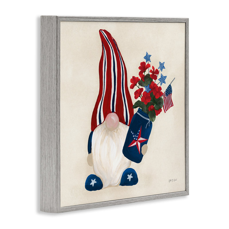  Gnome patriotique et giclée de fleurs par Yvette St. Amant, H 17 po x l 17 po, Estampe numérique Farmhouse