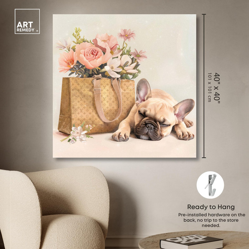 Art sur toile Sleepy Frenchie, Toile tendue, H 40 po x l 40 po x P 1,5 po