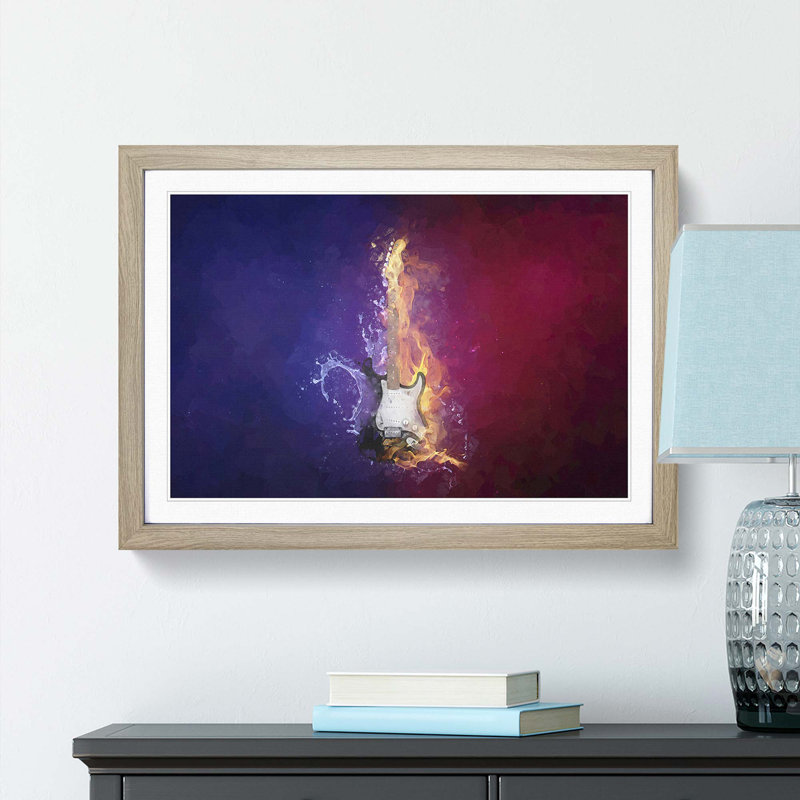 Electric Guitar Elements in Abstract - Picture Frame Painting Print, 36cm H x 48cm W x 2cm D, Oak Framed