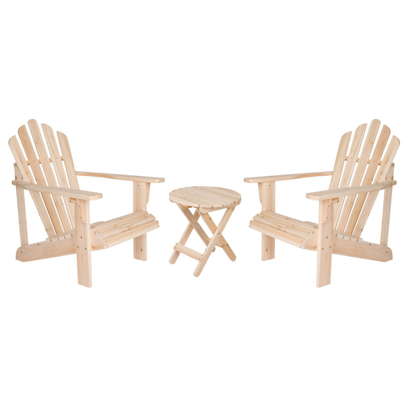 Brently Solid Wood Adirondack Chair with Table, Natural
