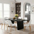 79" Rectangular Dining Table Set With 6 Upholstered Dining Chairs 7-Piece Double Pedestal Modern Dining Set