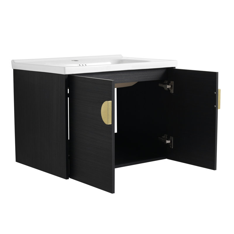 Meuble-lavabo de salle de bain avec lavabo en céramique 40 po, portes à fermeture douce, châtaignier noir, lavabo mural, portes