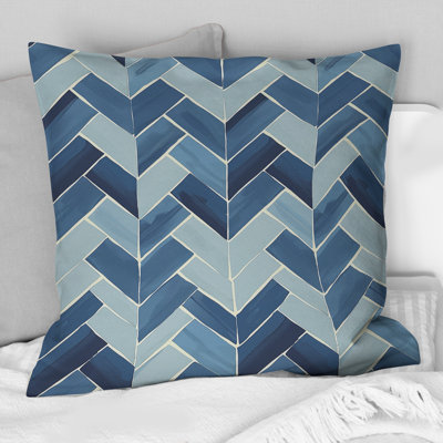 Coussin Mid-Century bleu marine à chevrons imprimé IV