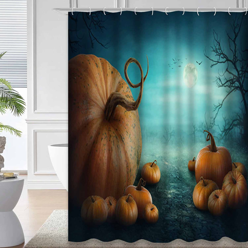 Rideau de douche d'Halloween citrouille vert avec 12 crochets, L 72 po x l 78 po