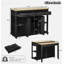Îlot de cuisine avec table de salle à manger extensible, support de rangement interne, prise de courant, 2 tiroirs, 2 armoires et tablettes ouvertes